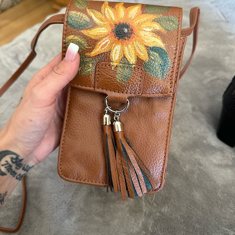 HAND painted leather cross body
